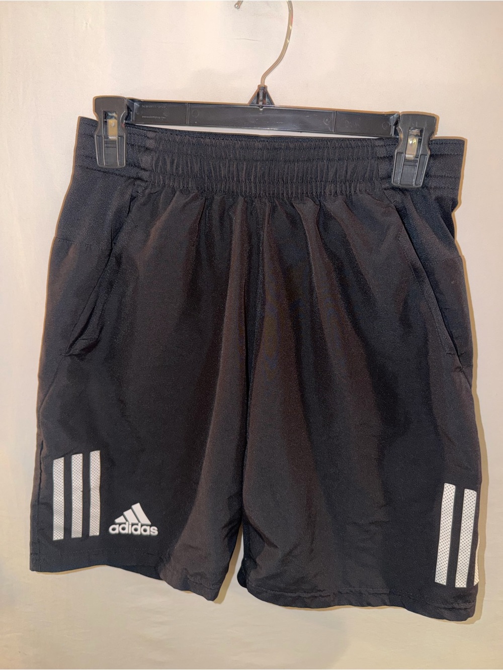 adidas Men's Black Athletic Shorts with White Stripe Accents